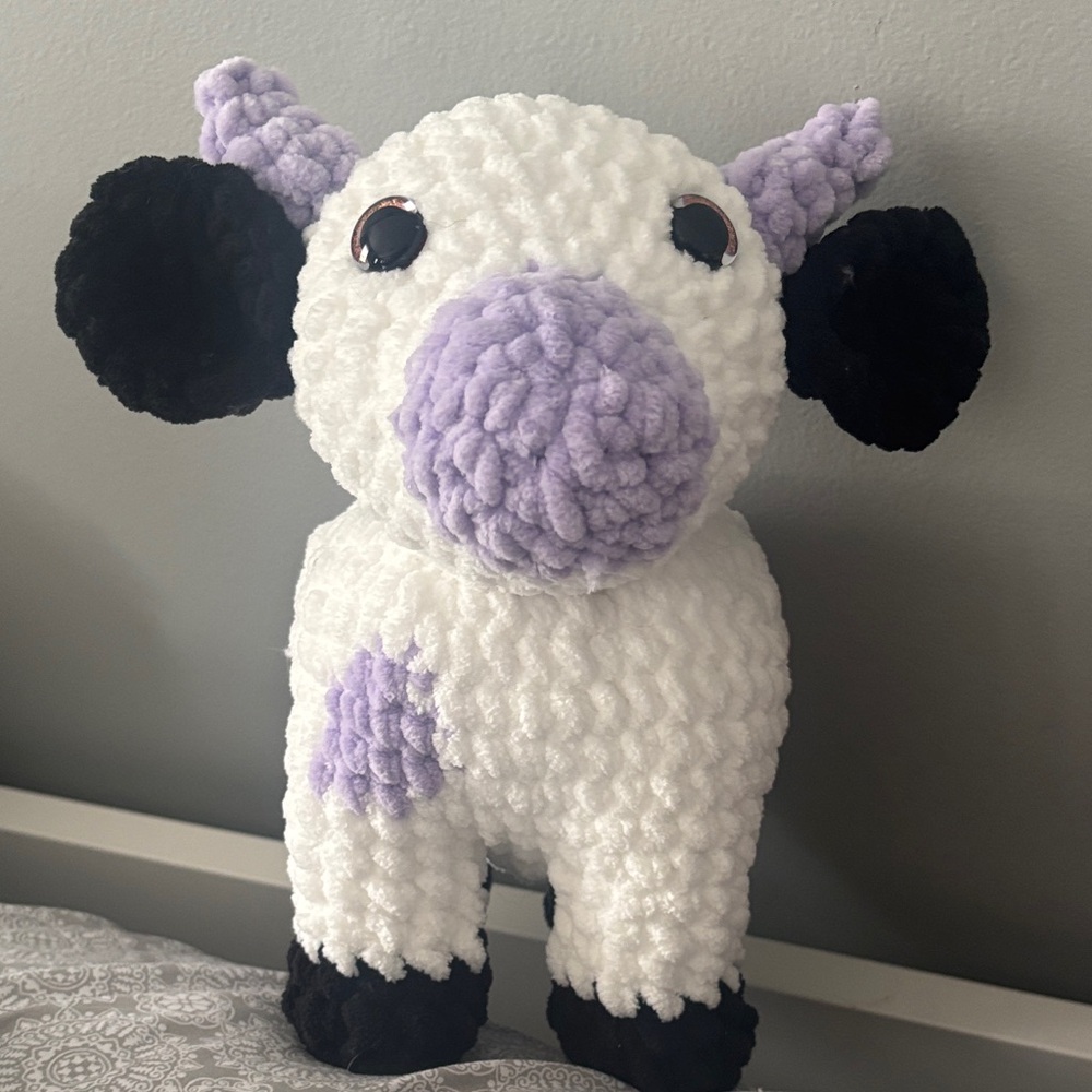 Plush Cow Toy - White and purple